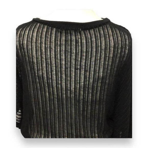 Pleione Women’s Short Sleeve Crew Neck Bat-wing Sheer Top, Black, size S - Picture 4 of 7